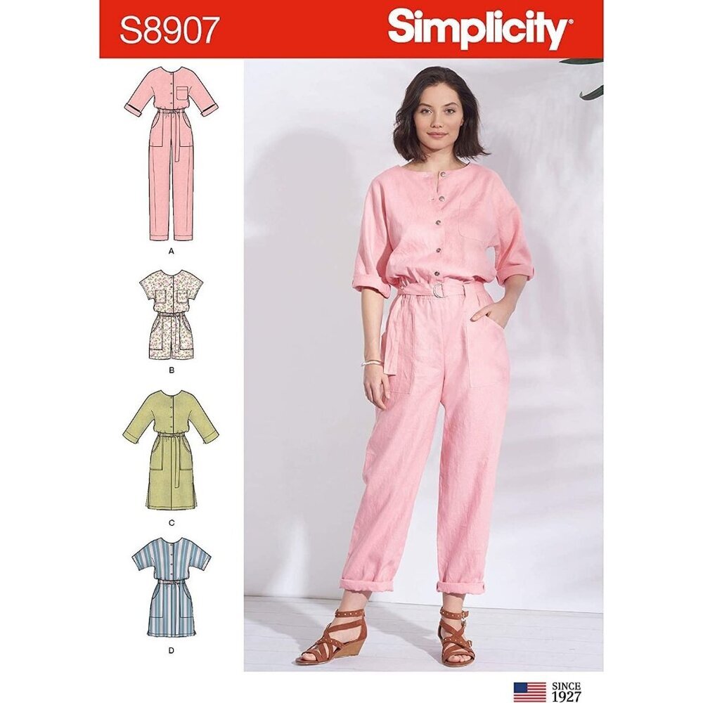 Simplicity Sewing Pattern S8907 R10187 Jumpsuit Romper‎ Dress Belt Size 6-14